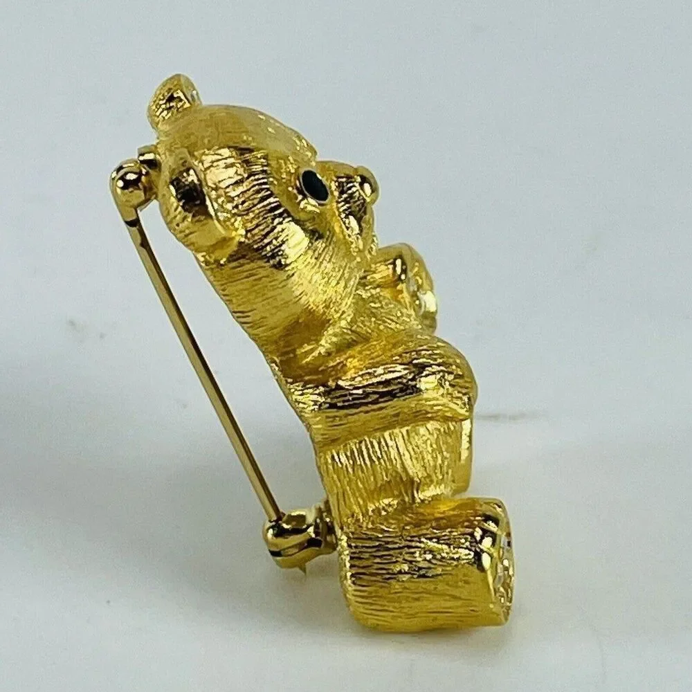 Brooch Teddy Bear Designer Lee Sands 1990s Gold Tone Sparkly Paws 1.5 inches